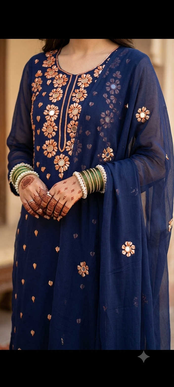 Luxury Navy Blue Chiffon Suit 💙