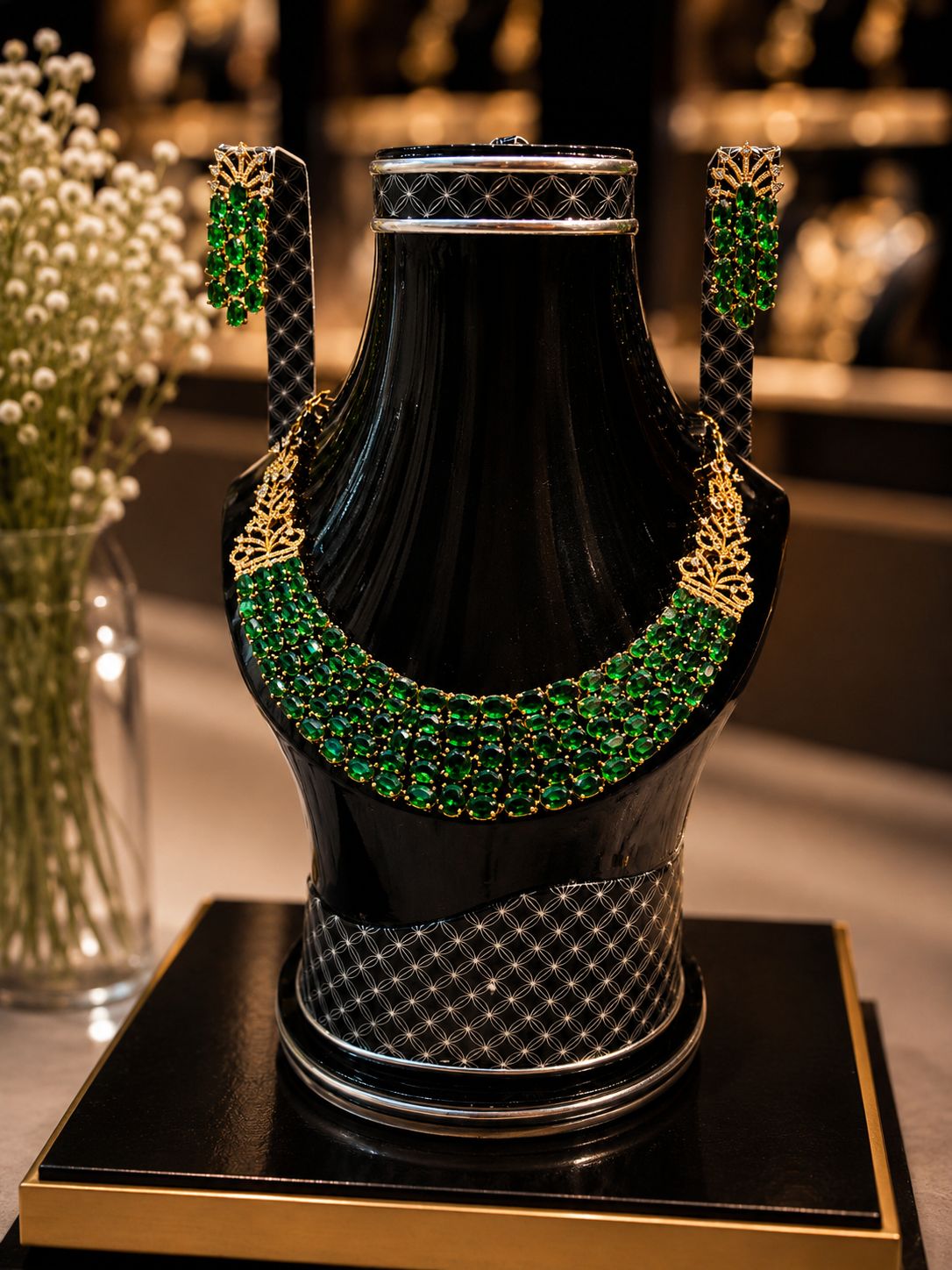 Emerald Green Choker Set – Heavy Stone Studded Bridal Jewelry