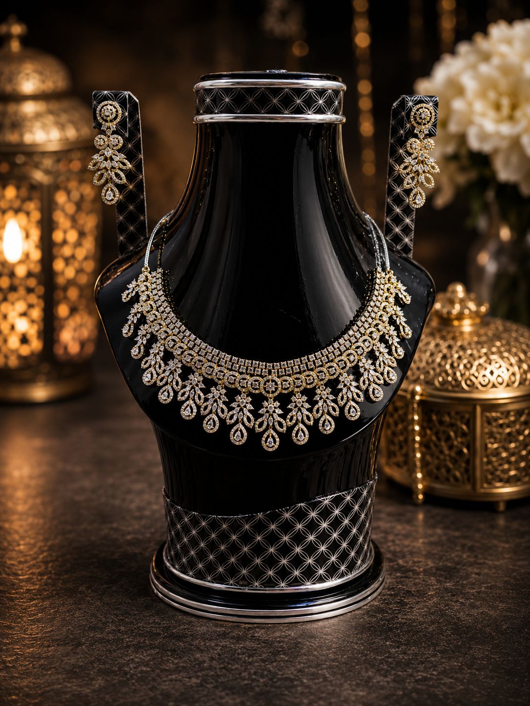 Royal Bridal AD Necklace Set – Heavy Stone Work with Matching Earrings