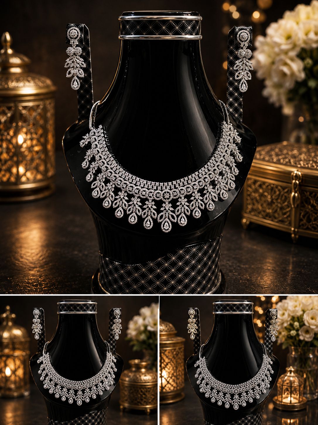 Royal Bridal AD Necklace Set – Heavy Stone Work with Matching Earrings