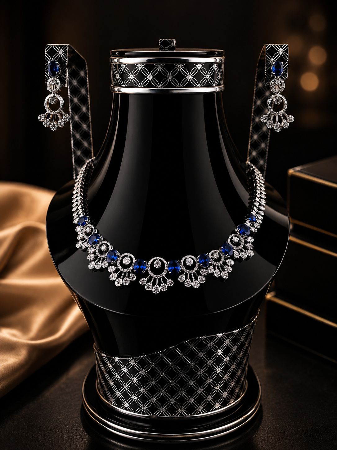 Sapphire Blue Silver Necklace Set – Bridal Statement Jewelry