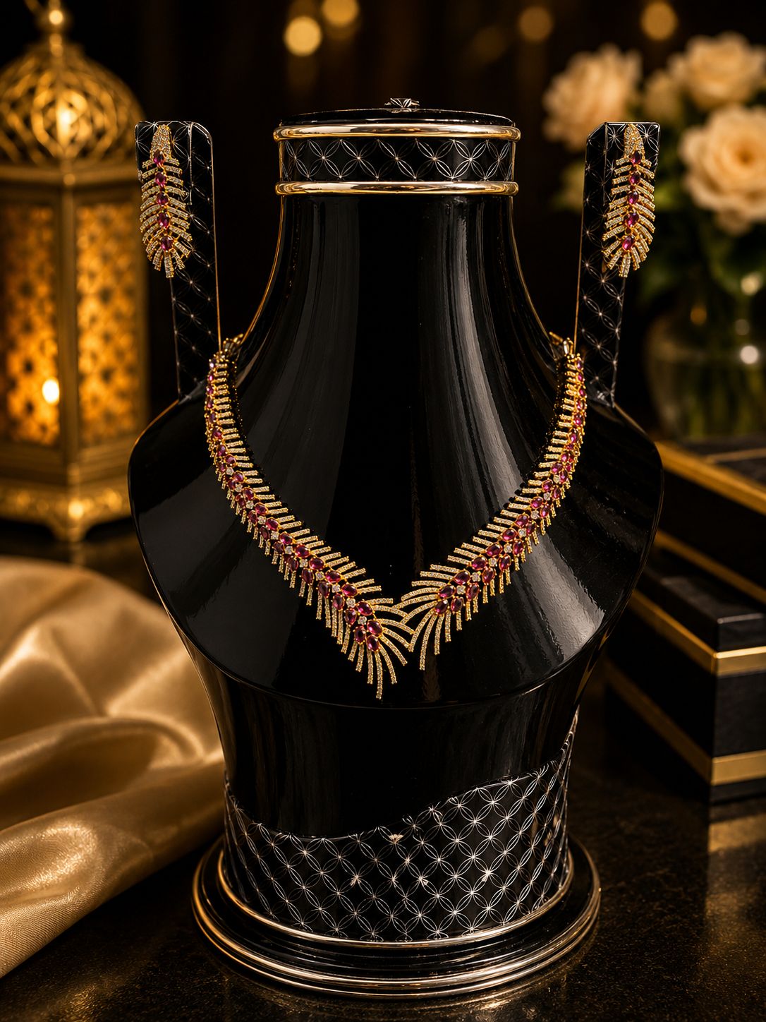 Royal Ruby Gold Necklace Set – Bridal Statement Jewelry