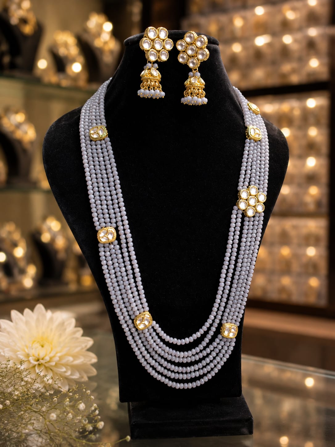 Elegant Kundan Pearl Mala Set
