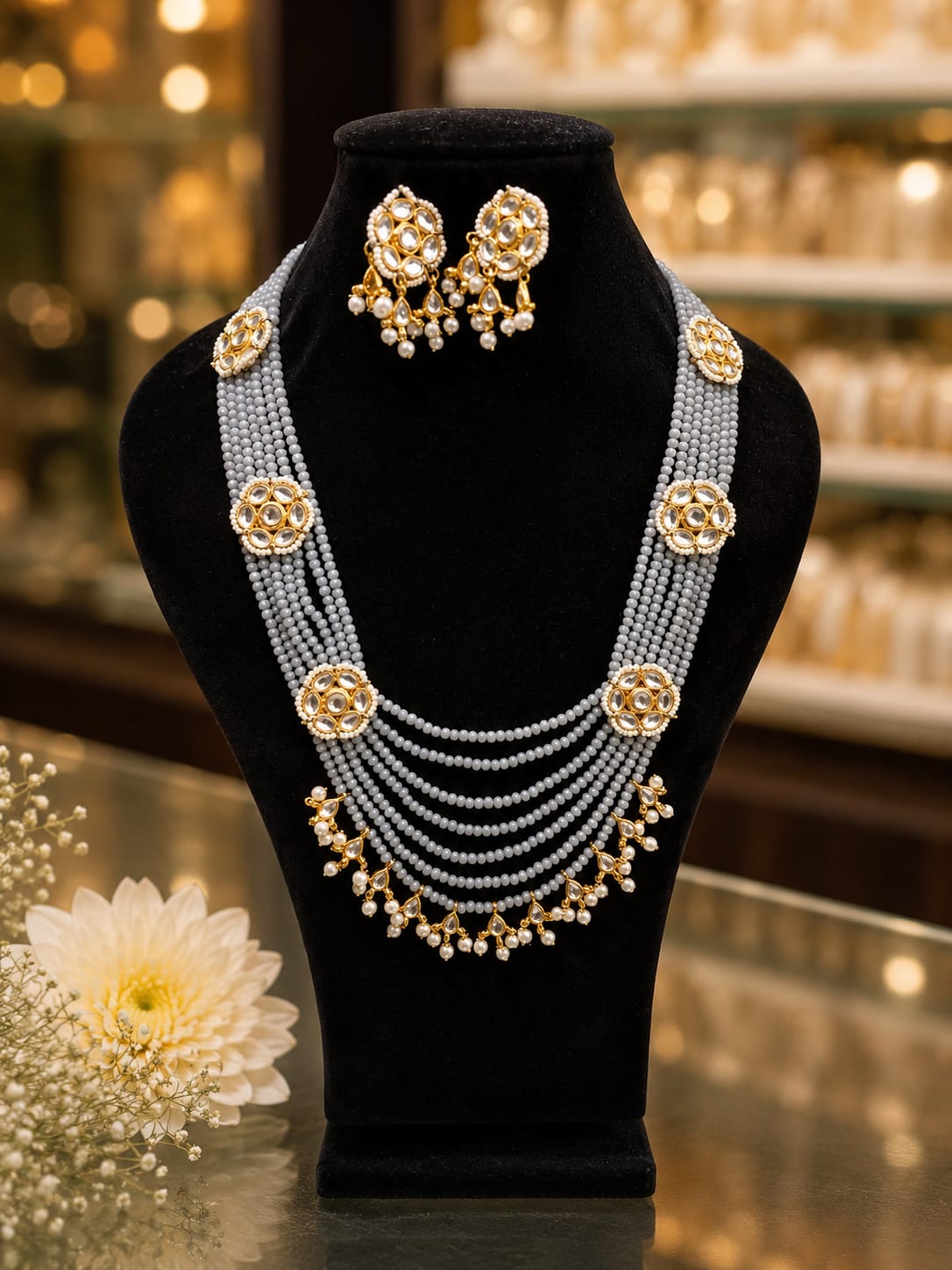 Elegant Kundan Pearl Mala Set