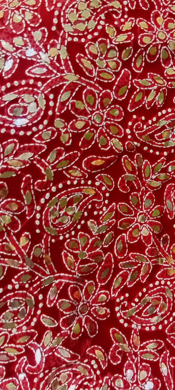Royal Red Chiffon Chikankari 2-Piece Unstitched Suit with Exquisite Gota Patti Work